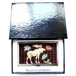 Metal Business Card/Money/Cigarettes Holder with Moose Fall Design with GIFT BOX